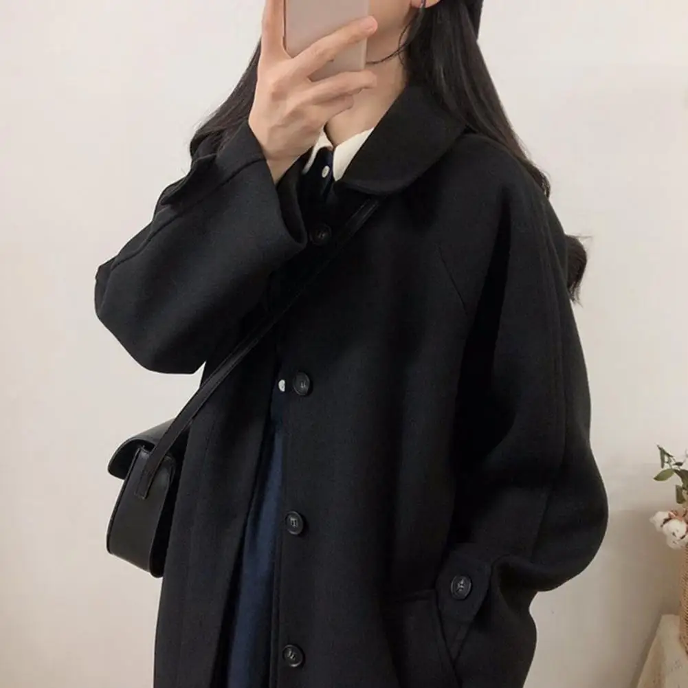 Women Smart Casual Jacket Women's Mid-length Solid Color Overcoat with Turn-down Collar Single-breasted Design Warm for Fall moarcho casual turn down collar belt dress female single breasted long sleeve straight dresses for women 2021 fall office lady