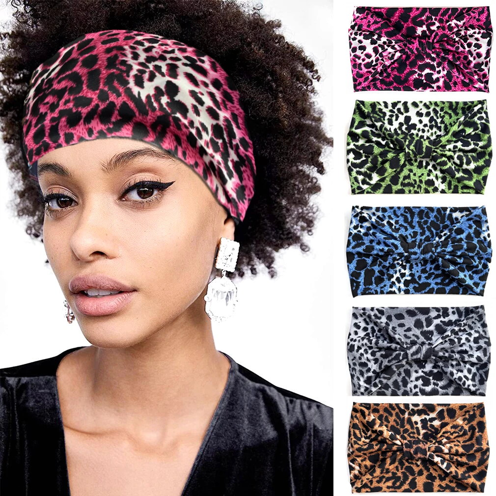 Boho Headbands Wide Knot Hair Band Elastic Turban Head Band Stretch Leopard Twist Head Wraps Yoga Sweatband Hair Accessories