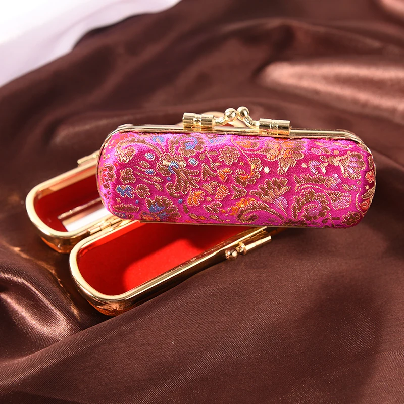 Lipstick Case Holder Hot Box Brocade New With Mirror Embroidered Flower Design 5