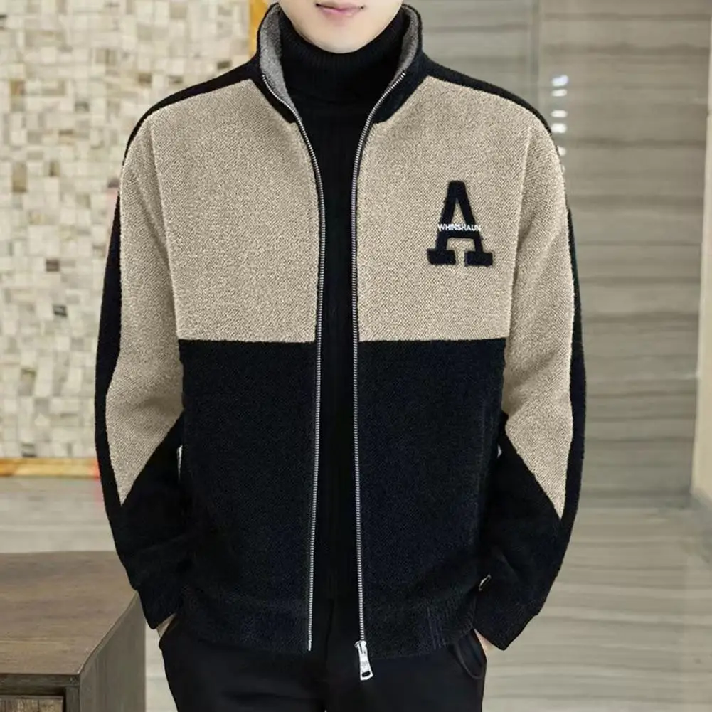 

Men Winter Coat Men's Thick Warm Stand Collar Winter Coat with Soft Zipper Closure Neck Protection Stylish Long Sleeve for Fall