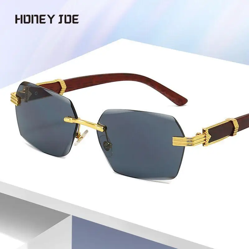 

Rimless Metal Wood Grain Leg Sunglasses Men Women Sun glasses Irregular Square Outdoor Shopping Party Eyewear Shades UV400