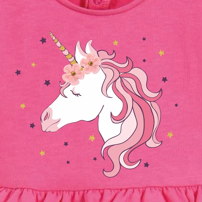 Little maven 2022 Baby Girls Red Unicorn Dress Cotton Lovely Summer Casual Clothes Children Vestidos Pretty for Kids 2-7 year