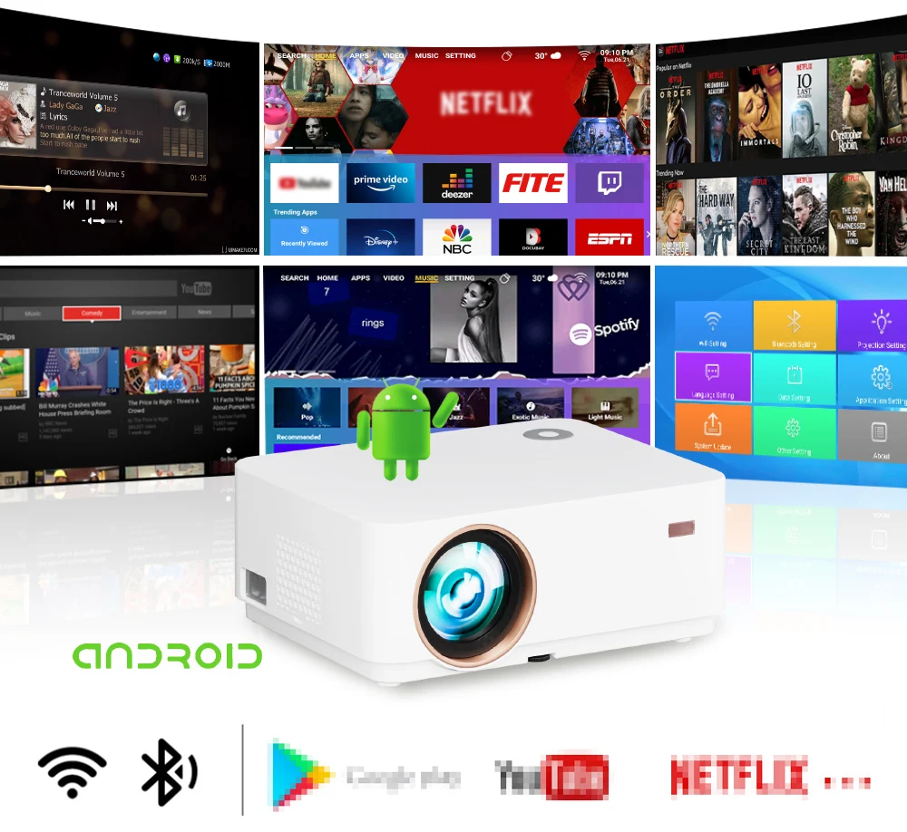 WZATCO D5 Full HD 1080P portable projector Android WiFi 5 Home Theater Beamr LED Mini Projector for Outdoor movies at night