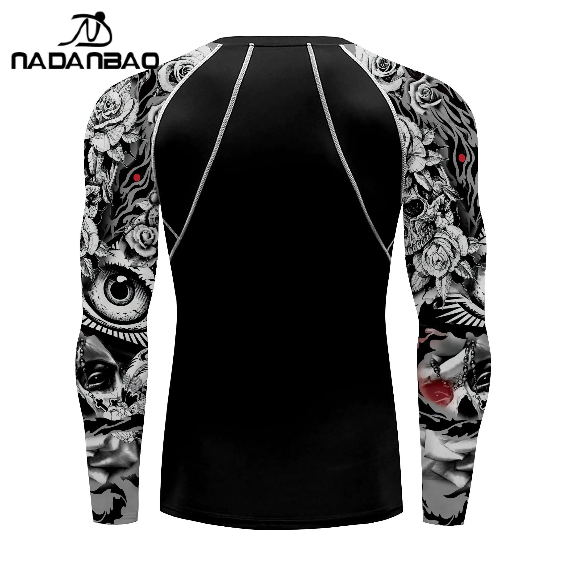 Nadanbao Men Holiday Party Swimwear 3D Printing Fitness Swimsuits Beach Long Sleeve Fashion Gym Top Surfing Beachwear Top