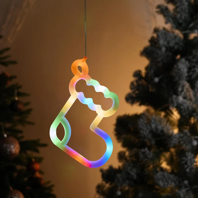 Window Wall Lights Battery Powered Snowflake Jingle Bell Stocking Shaped with Suction Cup for Christmas Holiday Home Decor