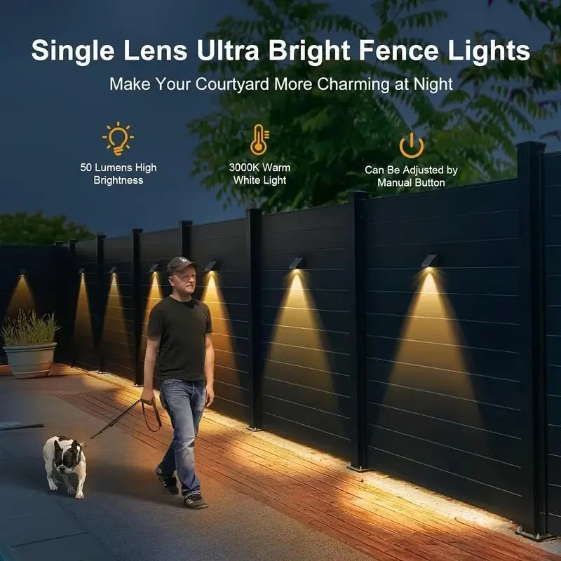 Solar Fence Light Outdoor Waterproof LED Deck Lamp, Warm Wall Lights