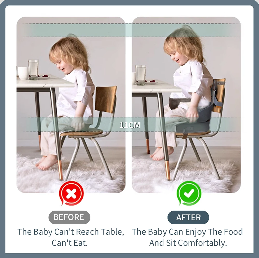 Baby Booster Seat Travel Booster Seat for Kitchen Chair PU Washable Straps Safety Buckle Portable Travel Toddler