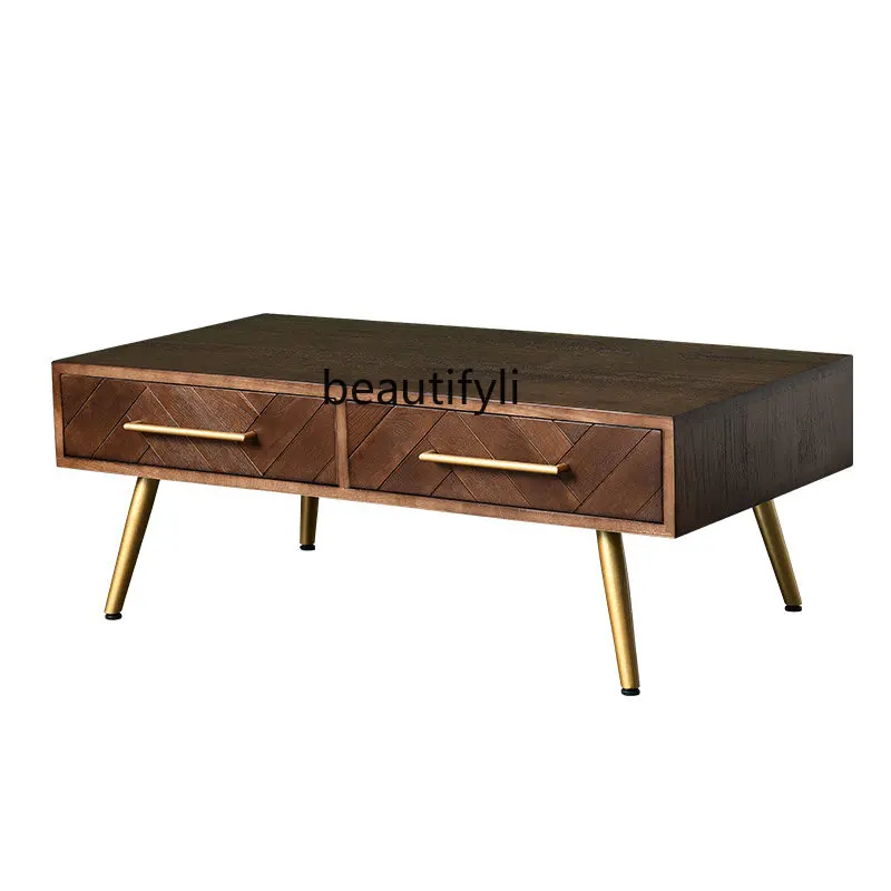 

Solid Wood Coffee Table Small Apartment Living Room Home Drawer Coffee Table