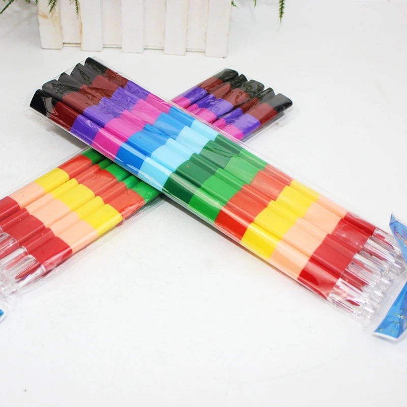 5Pcs Stackable Crayon Pencils Crayon Party Favor Kid 12 Color Building Blocks for School Boy Girls