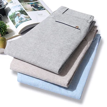 Breathable Straight Fashion Khaki Grey Blue Trousers Male Pant