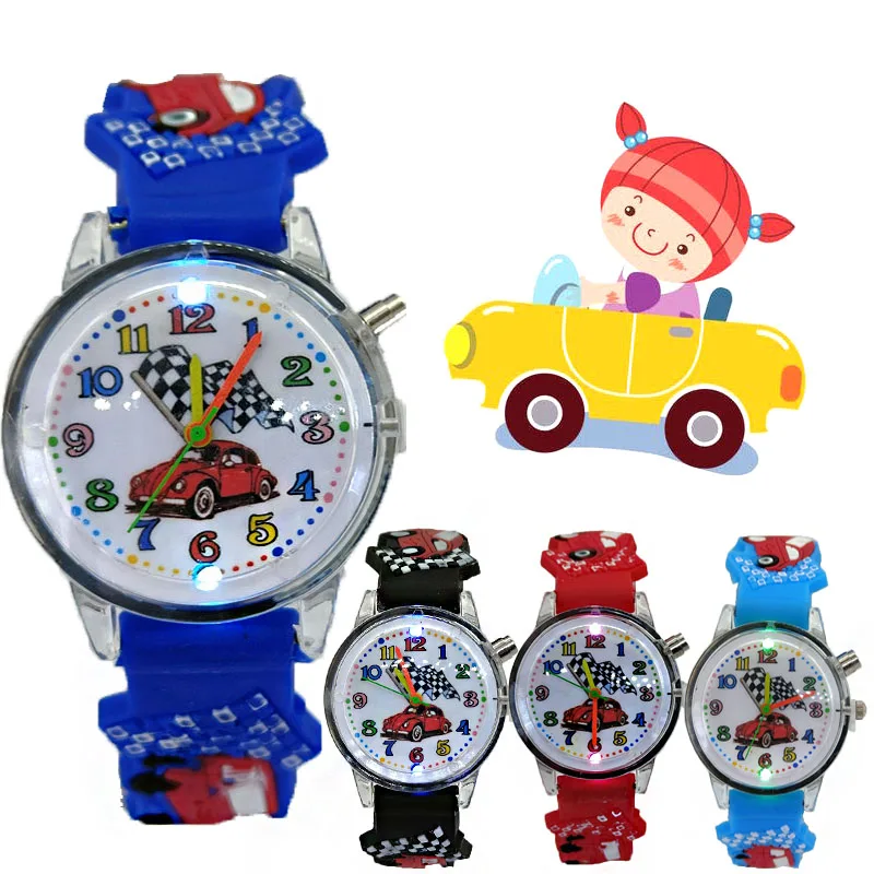 

Cartoon Car Luminous Children's Watch Student Silicone Strap Colorful Light Watch Boy Girl Children's Clock Birthday Gift