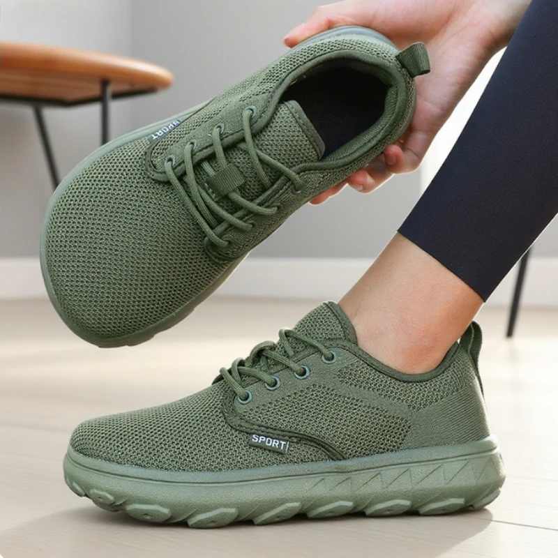 Men's and Women's Barefoot Shoes Wide Version Simple Platform Walking Sneaker Lace Up Outdoor Lightweight Casual Running Shoes