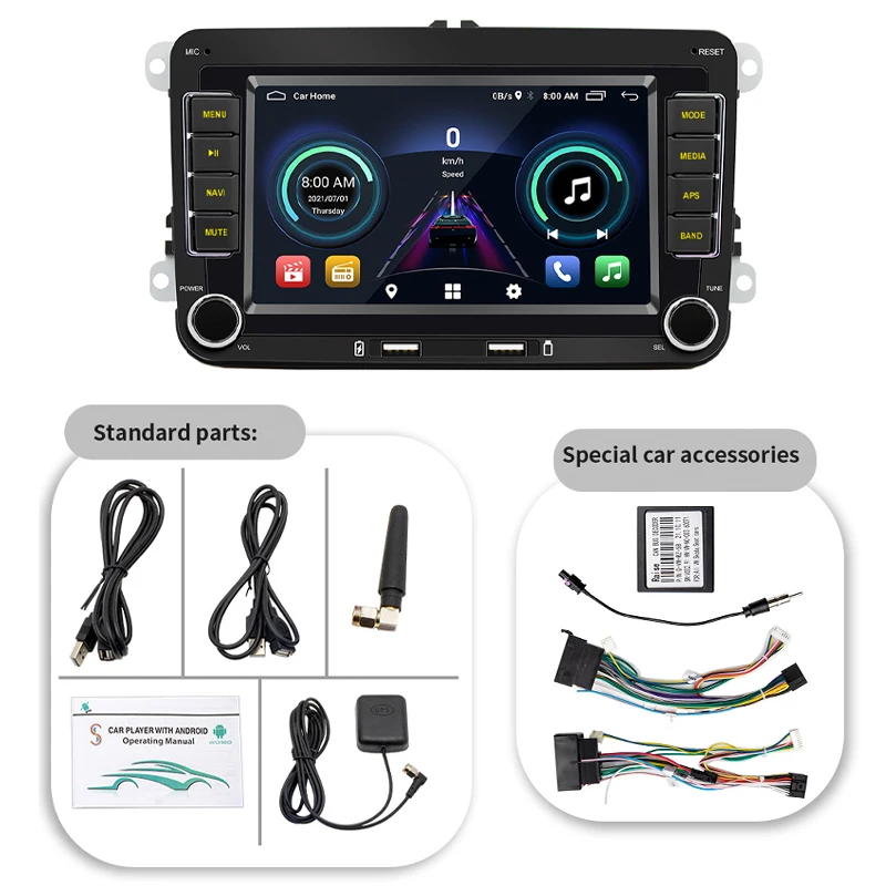 2 Din Car Android Wireless Carplay Bluetooth Handsfree Android-Auto RDS GPS Radio for Volkswagen Golf Mk5 Mk6 Leon Mk2 Octavia