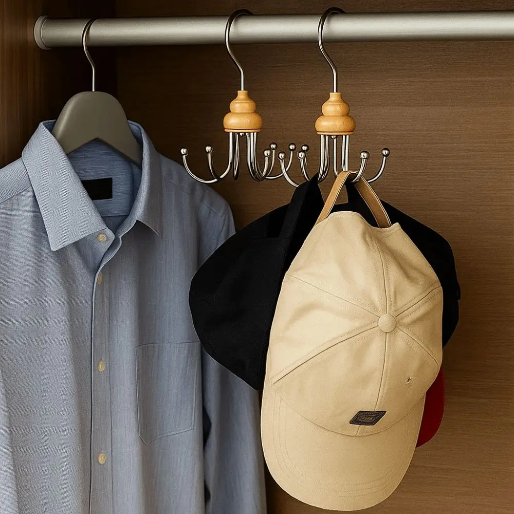 Description Picture 5 of item2Pcs Multipurpose Iron Metal 6 Claw Hooks Anti-slip Space Saving Clothes Hangers 360° Rotating Scarf Storage Rack Wardrobe