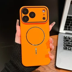 Ultra Thin Matte Magnetic Phone Case with Glass Lens Protection - iPhone 12 Pro Max (Orange)