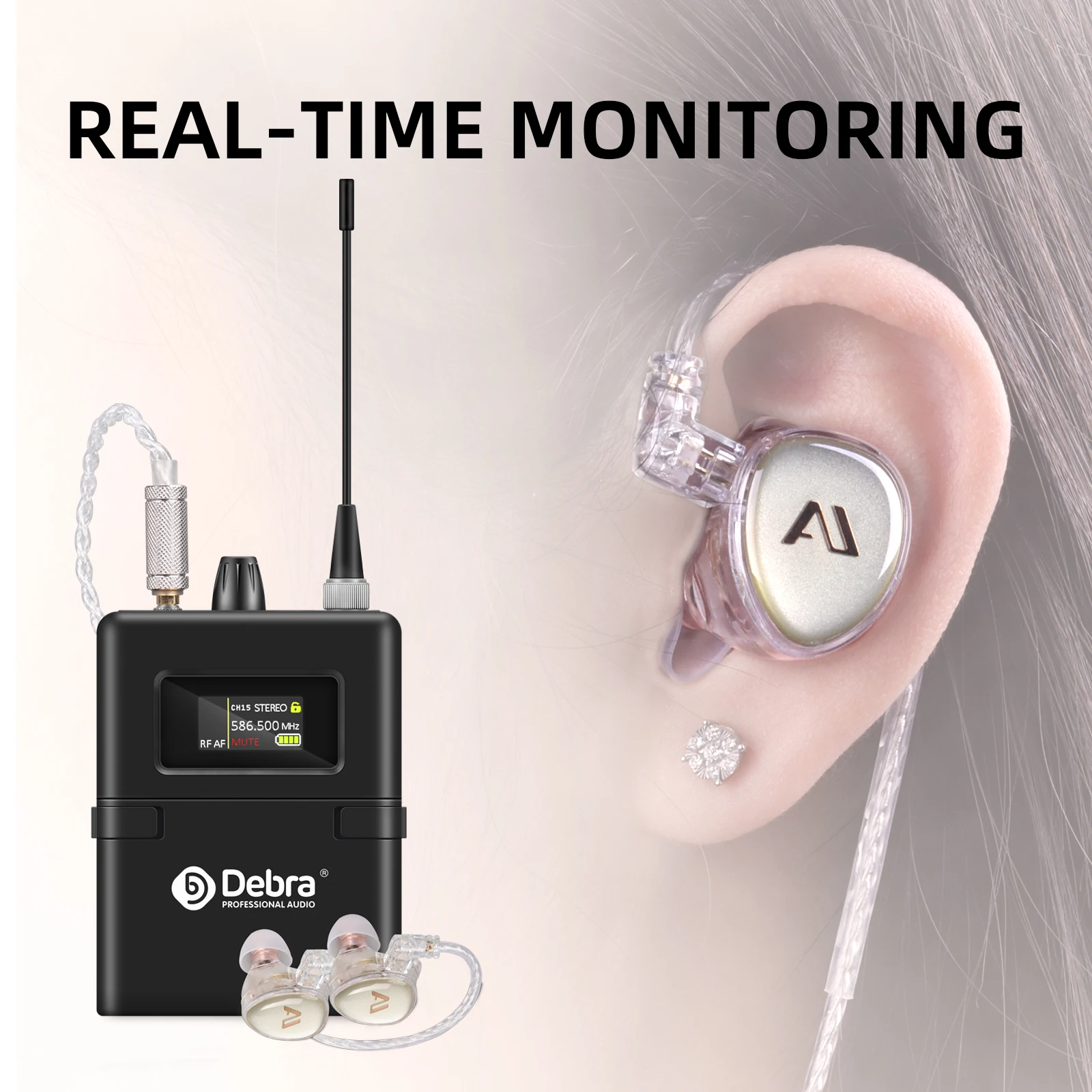 Debra SW-1 Stereo Wireless In-Ear Monitor System Frequency Range 590-599 MHz for Stage Performance Studio Church Wireless In Ear Monitor