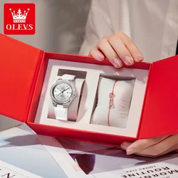 Elegant Women's Diamond-Accent Leather Strap Watch - Waterproof & Luminous Design (White Set)