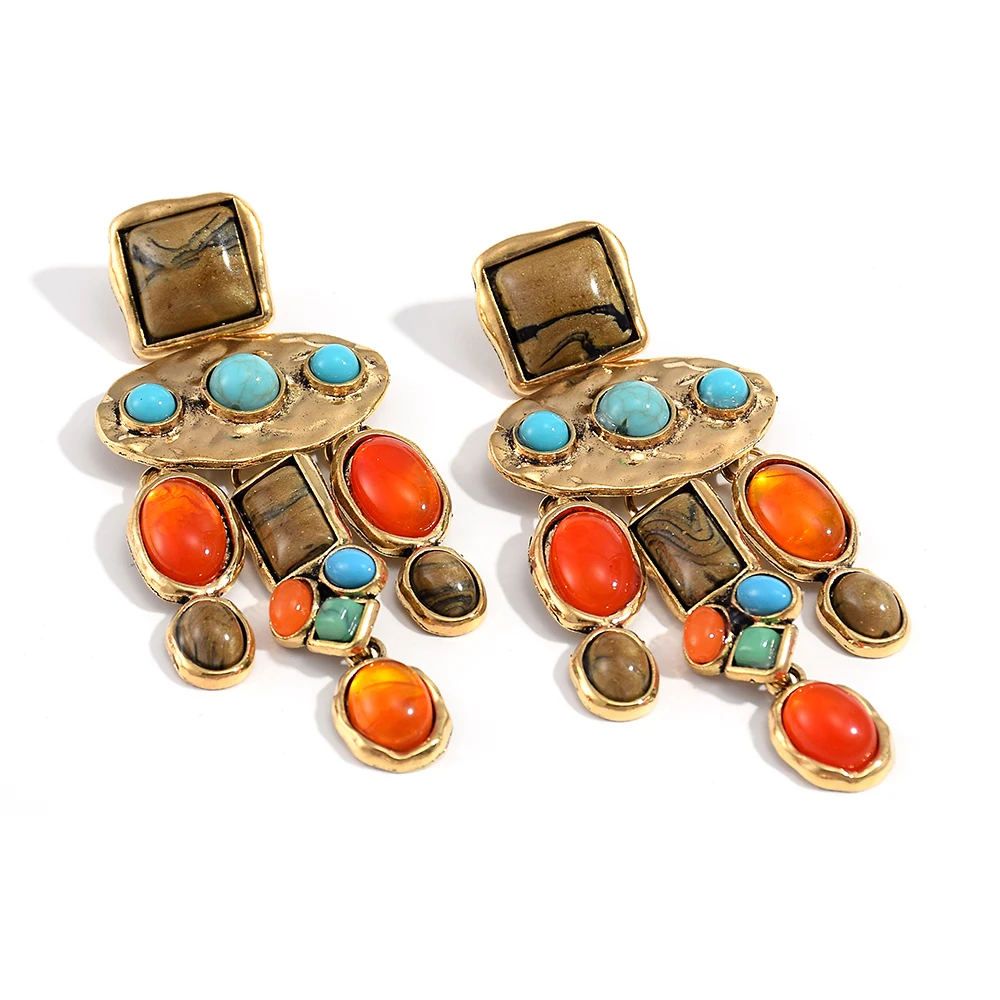 Hanging Dangle Earring Colorful Stone Earrings Vintage Drop Earrings Trendy Elegant Female Accessories