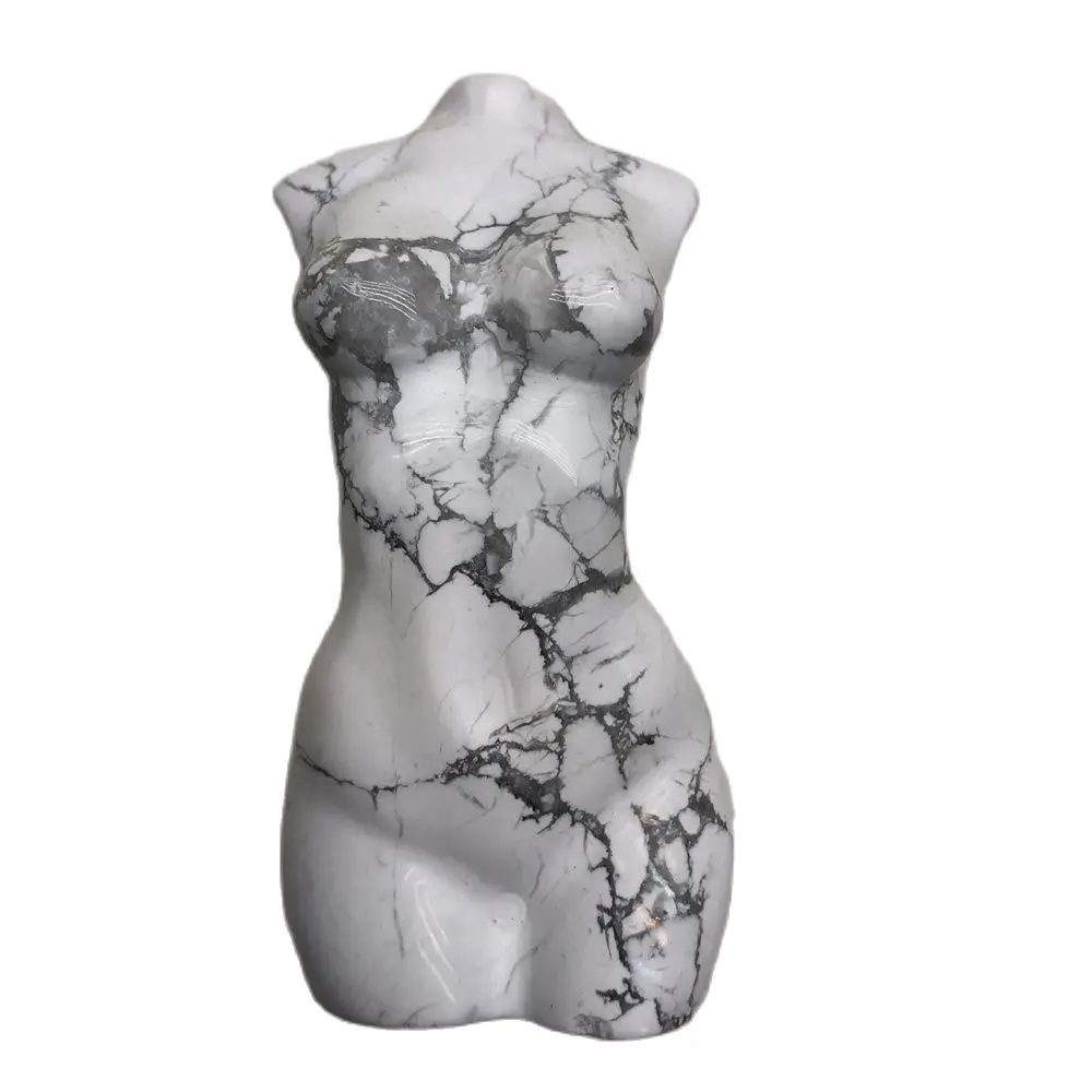 

Natural White Turquoise Goddess Statue Healing Crystal Carved Woman Torso Energy Silk Agate Body Sculpture Bust Model Reiki Gift