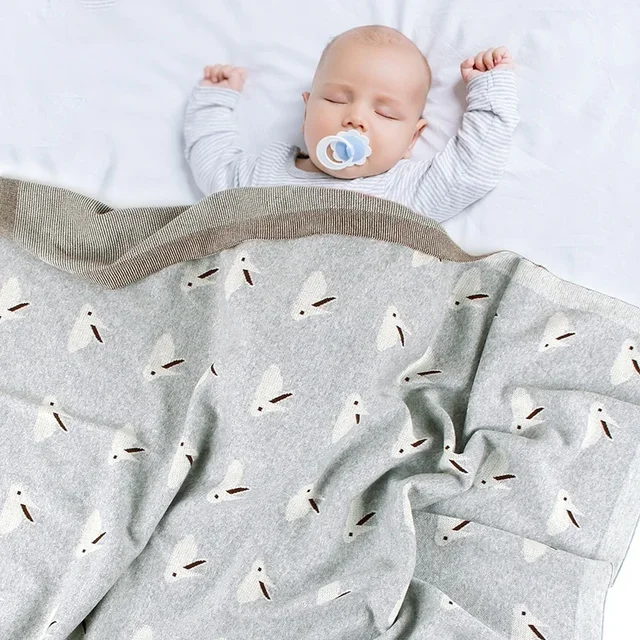 Cute Rabbit Print Knitted Baby Blanket 100*80cm Multi Use Soft Swaddle Wrap Stroller Cover or Play Mat for Newborns 1