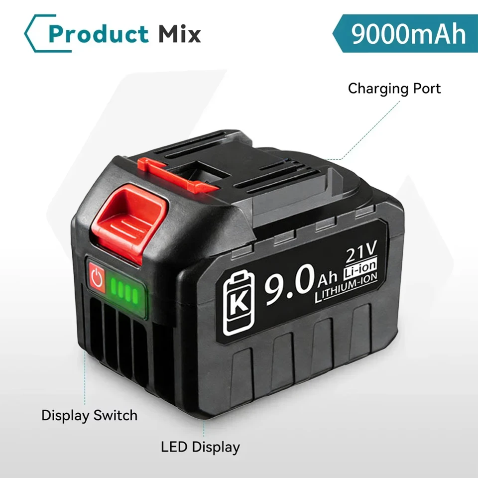 18V 21V MAX 9.0Ah Li-ion Replacement Battery for Makita BL1830 BL1840 BL1850 BL1