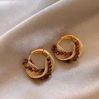 2026 New Design Tiger Eye Stone Wrapped Gold Color Earrings European and American Trendy Jewelry For Women's Luxury Accessories - Image 5