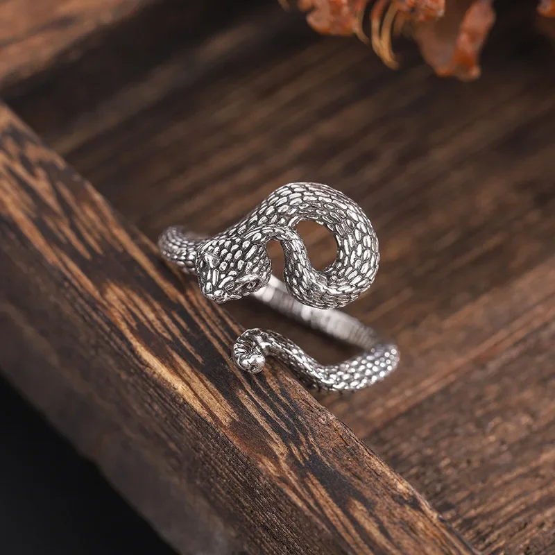 

S925 Silver Vintage Ring Retro Lay Snake Ring Punk Style Female Simple Design Ring