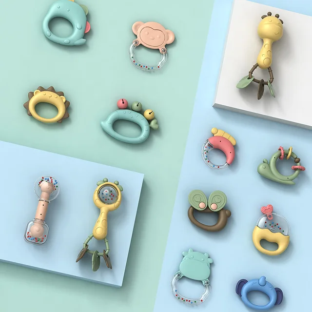 Baby Toy Grip Training Baby 0-6 Months Puzzle Can Be Boiled Can Bite Silicone Toddler Rattle Rabbit Monkey Whale Storage Box 2