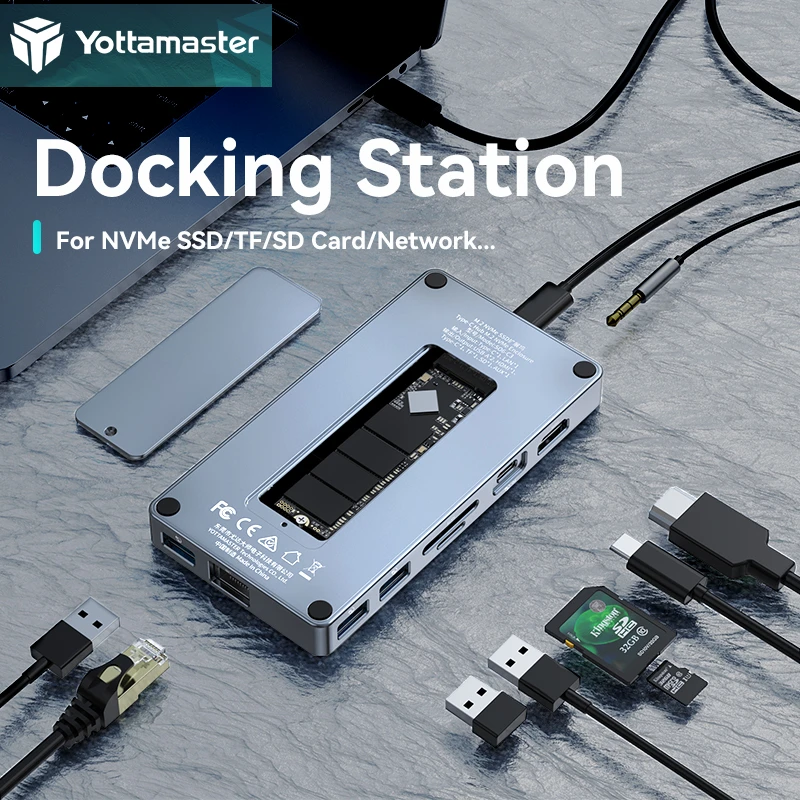 Yottamaster Docking Station 19 In 1 Con Doppio Display 4K: Hub USB C Con HDMI, VGA, PD60W, Ethernet E Lettore SD - 4
