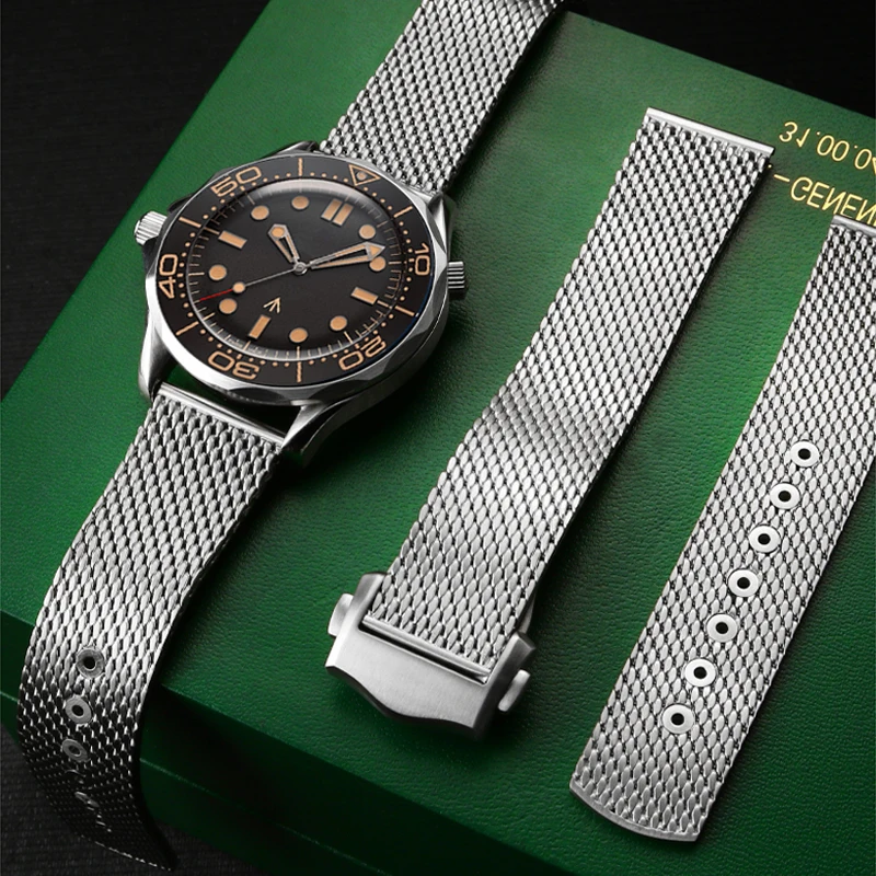 SCHIK For Omega Seamaster Series 300 Diving Watch Strap 007 Version Watch Band Diver3000m Stainless Steel Mesh Belt