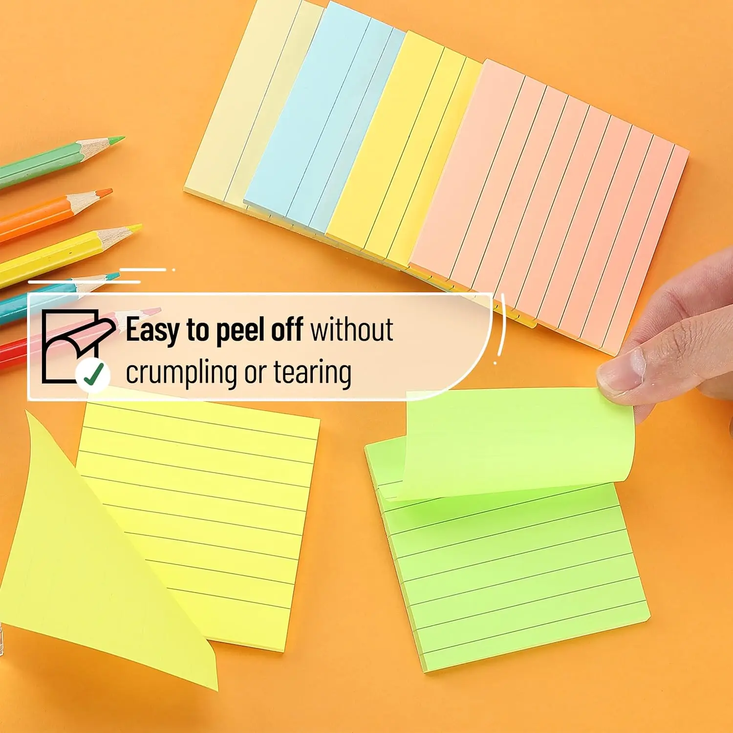 Mr. Pen- Lined Sticky Notes 3x3, 6 Pads, 45 Sheet/Pads, Pastel Colors, Sticky Notes with Lines