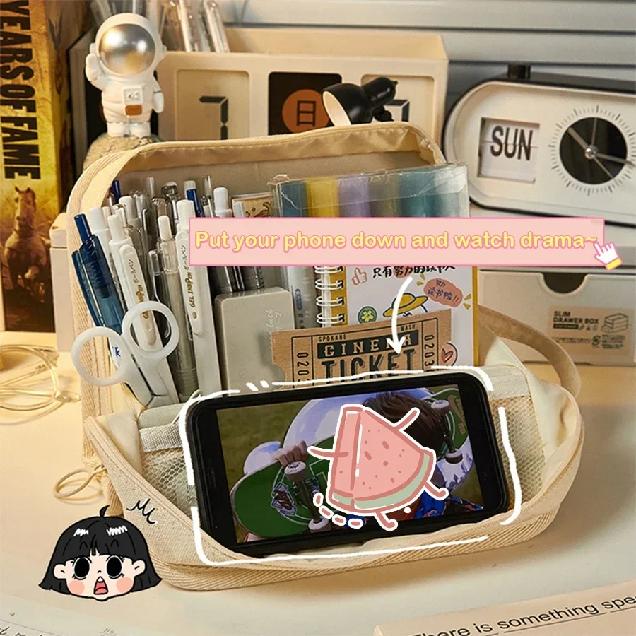 Large Capacity Pencil Case Canvas Pen Bag Japanese Stationery Box Simple stationery Storage for pencil cases,stationery box