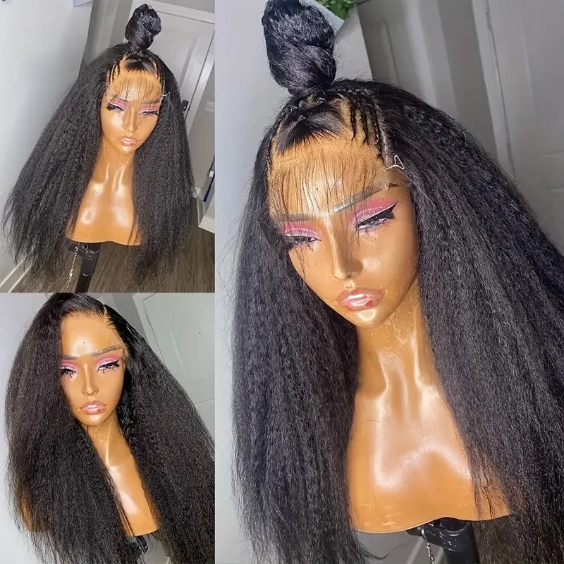 Kinky Straight 13x4 HD Transparent Lace Front Human Hair Wigs Glueless Wear And Go Kinky Straight Human Hair Wigs For Beginners