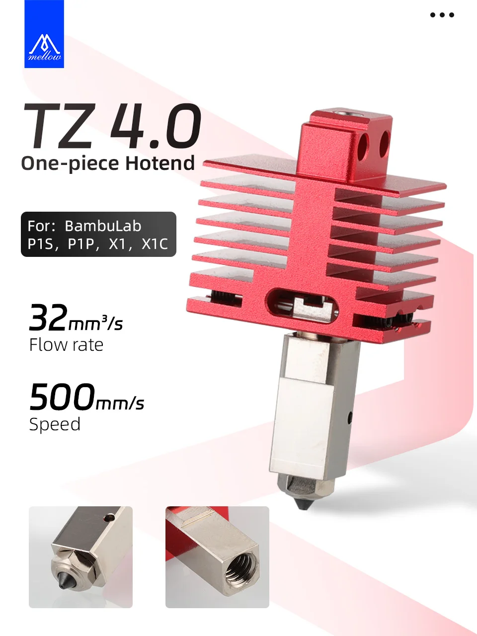 Mellow TZ4.0 Premium Hotend For Bambu Lab X1/P1P/P1S Upgrade 3D