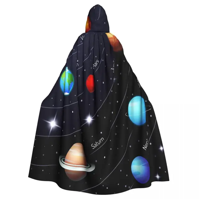 Unisex Adult Colorful Solar System Twinkling Night Sky Cloak with Hood Long Witch Costume Cosplay