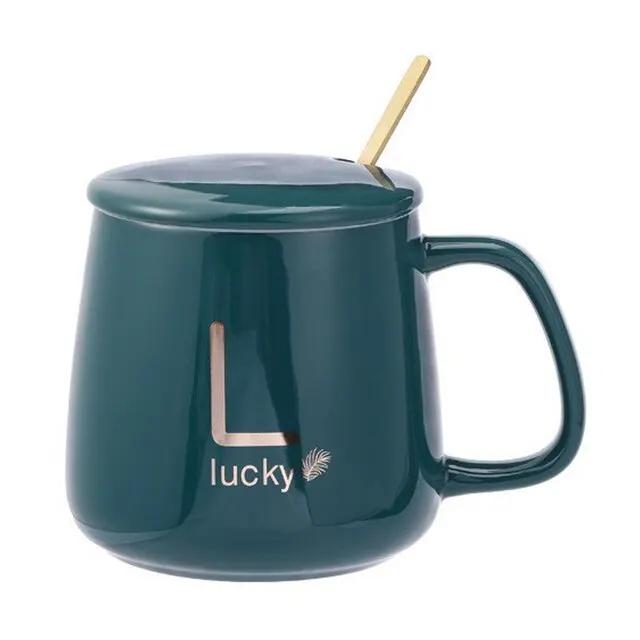 USB Ceramics Coffee Mug 380ml Home Office Drink Cup with Handle Simple Printed Student Milk Insulated Water Cups with Lid Spoon,ceramics coffee mug