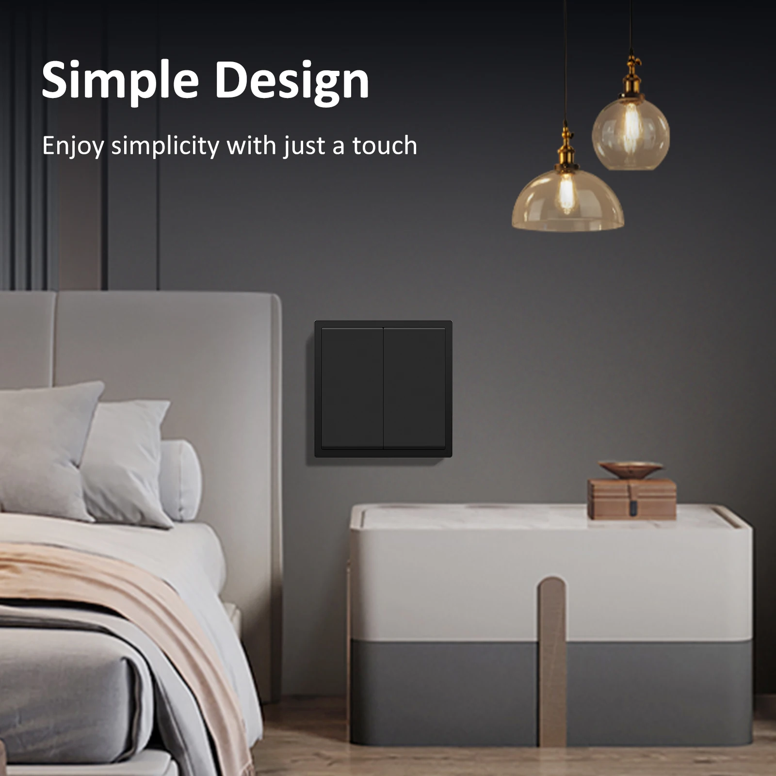 BSEED 1/2Gang Large Buttons Light Switch 1Way Double EU Wall Switches With and Without LED Neon Indicator Lights Plastic Panels