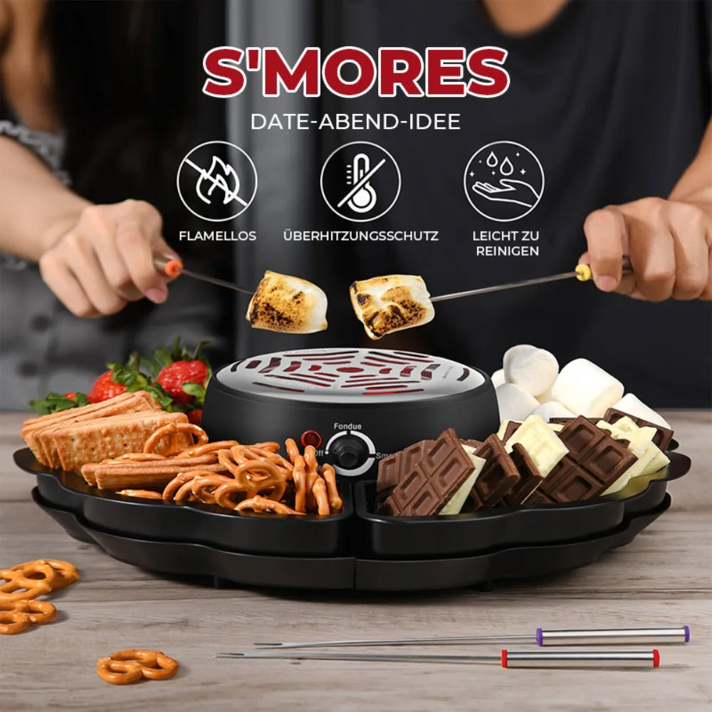 4 Roasting Forks Electric Marshmallow Roaster Heated Bowl Movie Night Supplies 2 In 1 Smores Maker Flameless 4 Detachable Trays