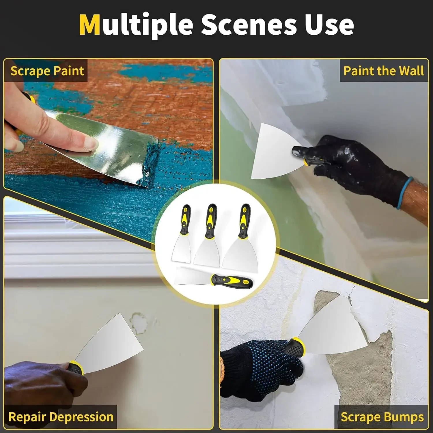15 in 1 Multi Use Putty Knife Stainless Steel Paint Scraper Removal Construction Tool for Wallpaper Can Opener Home DIY