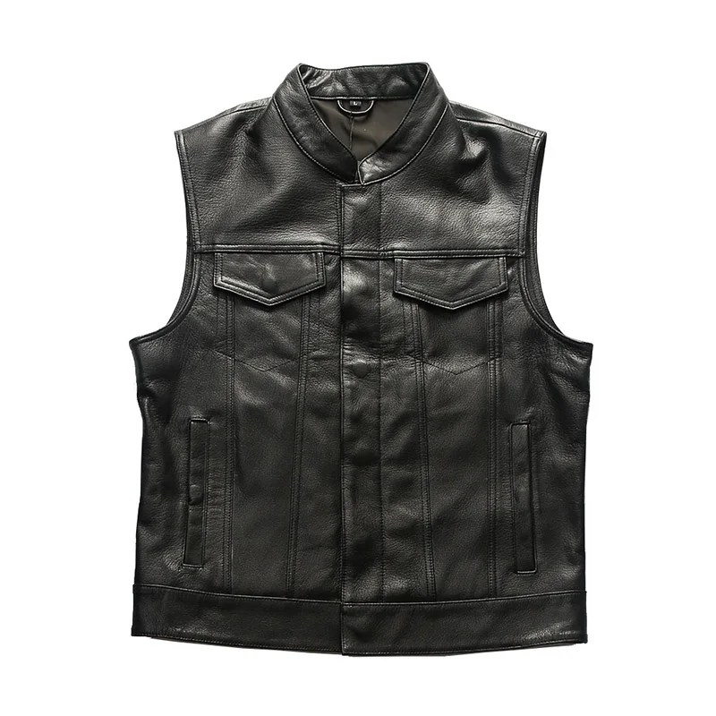 Plus Size 100 % echter Ledermantel für Herren, Rindsleder, Motorradwesten, schwarze Herrenweste, modische ärmellose Jacken – Detail 5