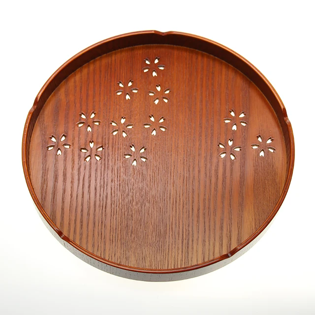 Japanese Cherry Blossoms Hollow Plate Jujube Wood Tray: A Delicate Household Decoration