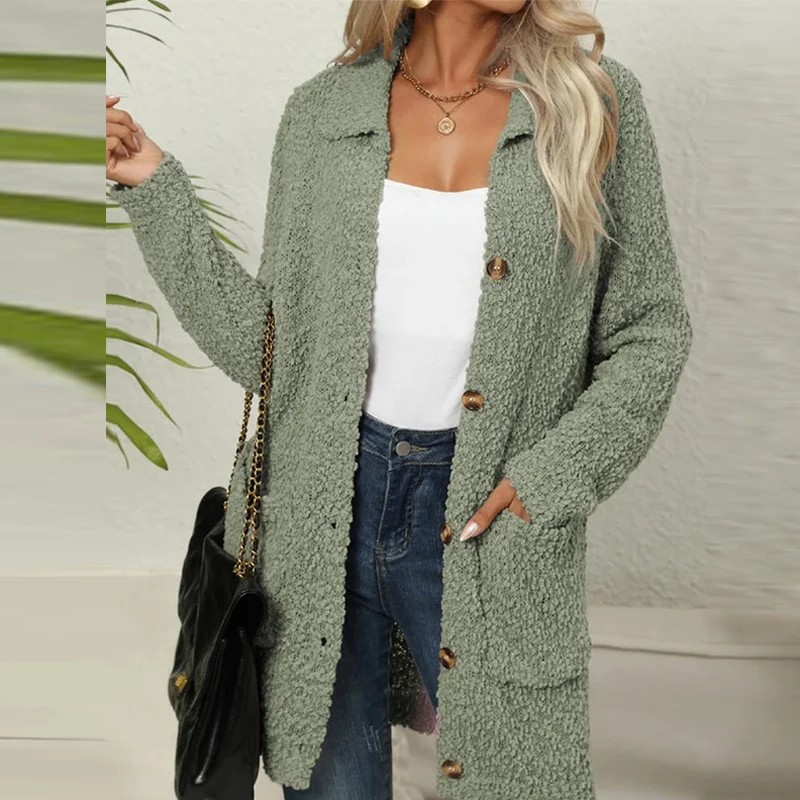 

Elegant Single Breasted Winter Jackets Women Casual Lapel Collar Solid Loose Outwear Stylish Autumn Faux Lamb Fleece Coats