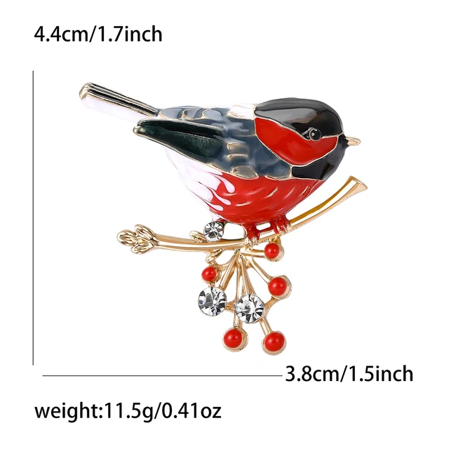 Enamel Russian Red Bird Brooches for Women Unisex Rhinestone Birds Pins Office Party Friend Gifts Accessories 4
