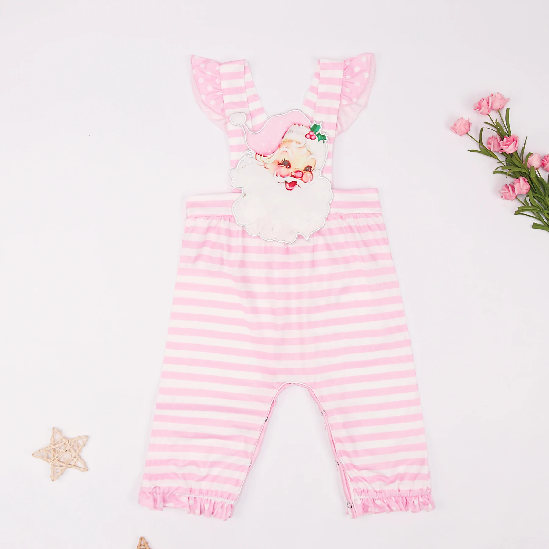 

Christmas 0-3T Bubble Pink Romper Babi Girls Clothes Santa Claus Embroidery Bodysuit Casual Wear Sleeve Pants One Piece Jumpsuit