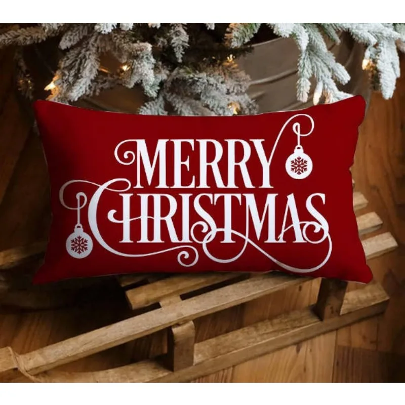 

Merry Christmas Decorative Pillow Cover 30x50cm Linen Throw Pillowcase Christmas Decorations Home Decor Cushion Cover for Sofa