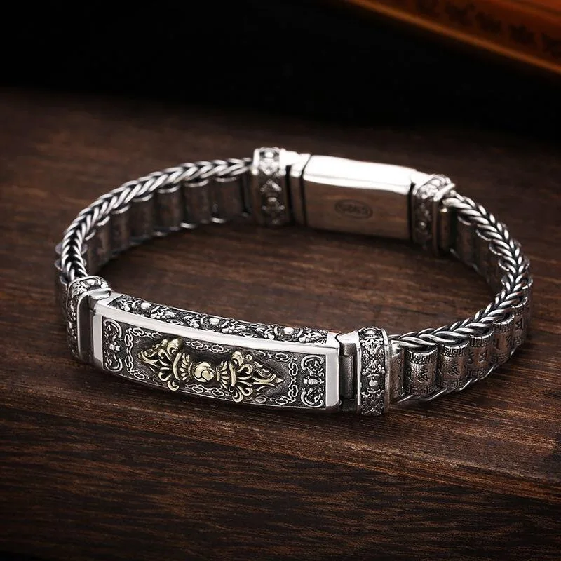 Six-Character Mantra Bracelet Men's Domineering Personality Retro King Kong Demon-destroying Pestle and Prayer Wheel Bracelets