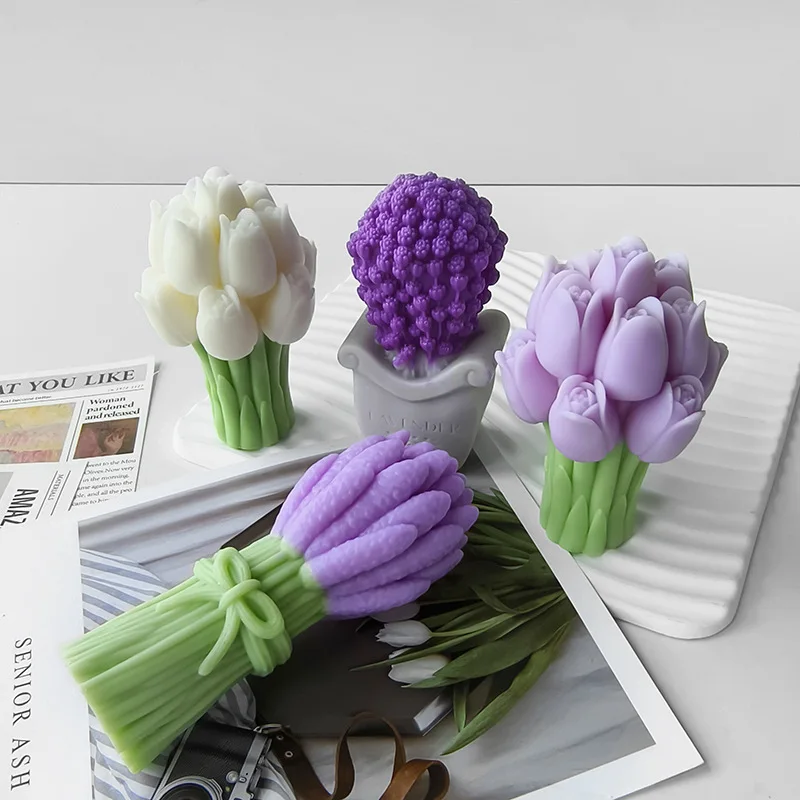 3D Lavender Tulip Bouquet Aroma Candle Silicone Mold DIY Gifts Flower Ornaments Handmade Soap Mould aromatherapy candle mold silicone mold silicone candle molds silicone candle mold candle mold