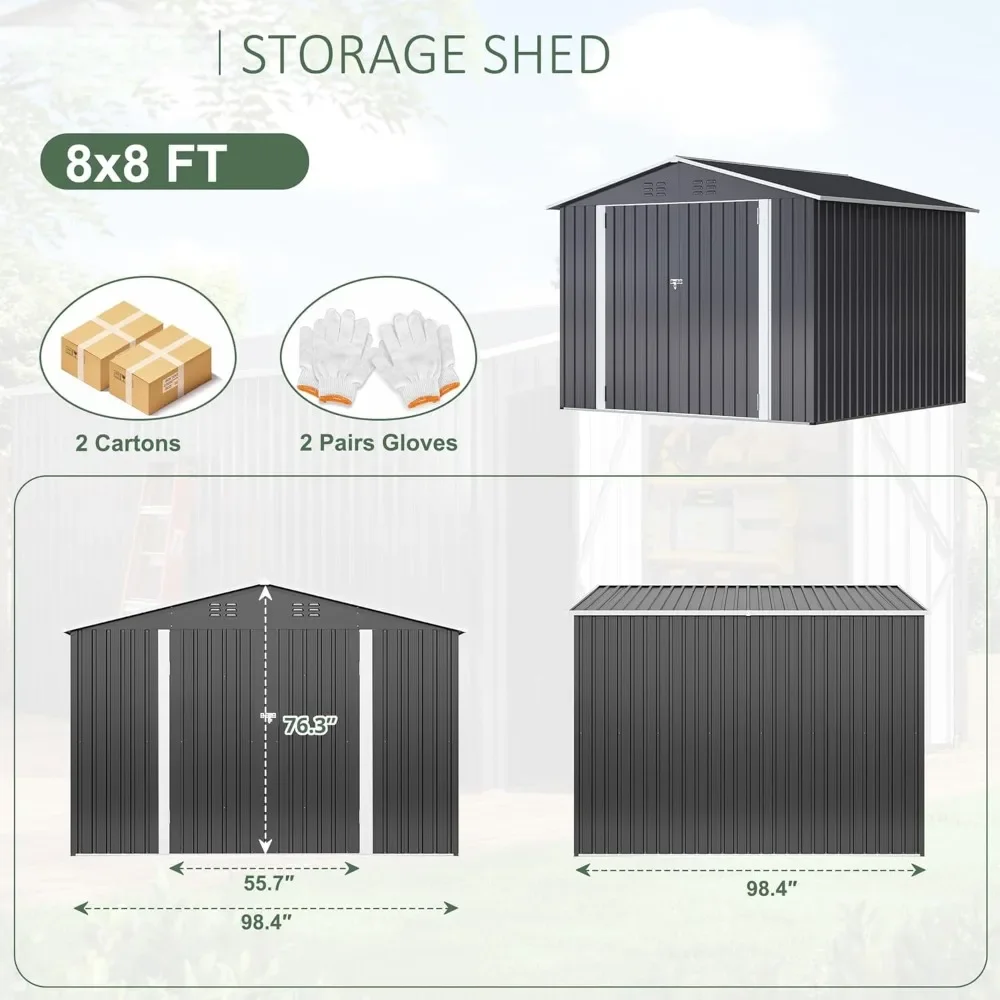 8x8 FT Garden Shed with Lockable Doors 6