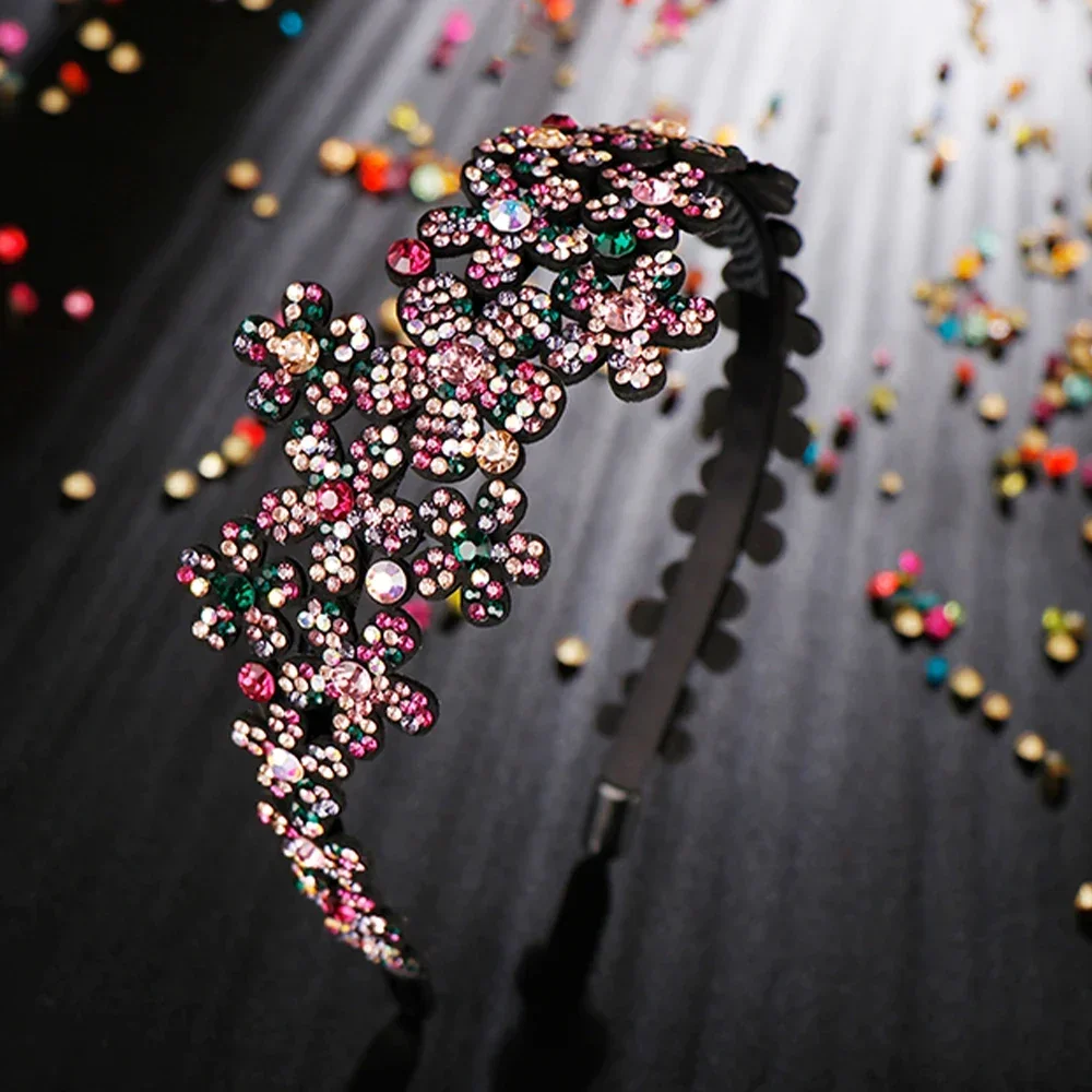 

Fashion Flower Wide Side Head Wear Luxury Headband for Women Rhinestone Non-slip Border Girl Hairpin Fancy Hair Accessorie Gifts