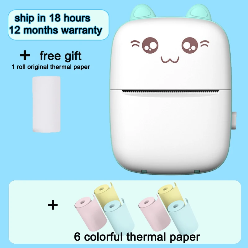 Portable Thermal Printer MINI CAT Print Paper Photo Pocket Thermal Printer 58mm Printing Wireless Bluetooth Android IOS Printers small phone printer Printers